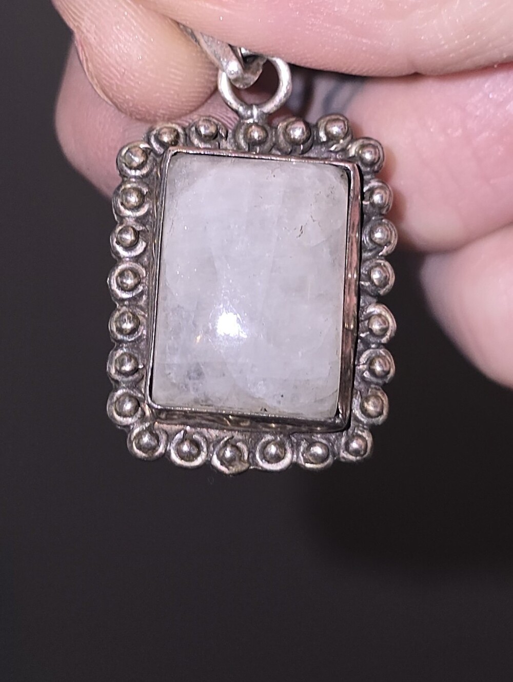 Vintage Sterling Silver Moonstone Pendant 9.90g Ornate Beaded Border